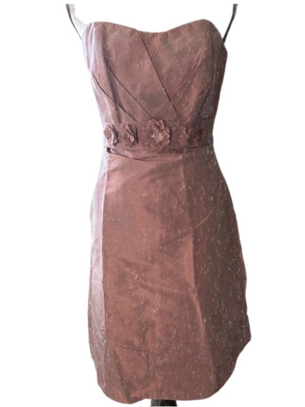 Eden Bridesmaids Strapless Rose Pink A-Line Cocktail Dress Floral Waist Detail